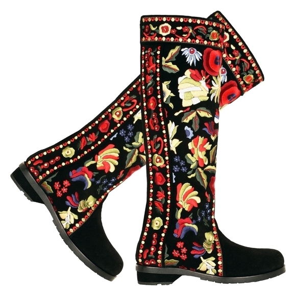 Warren Edwards Embroidered Floral Boots NWOT - Picture 1 of 11